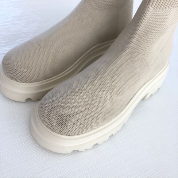 RAYE REVOLVE Platform Sock Boot Chunky Dolman Lug Sole Knit Ankle in Natural 6 - Picture 6 of 13